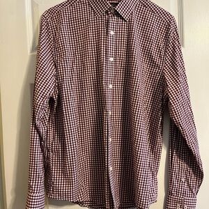 UNTUCKit Men's Maroon and White Gingham Button Down Shirt